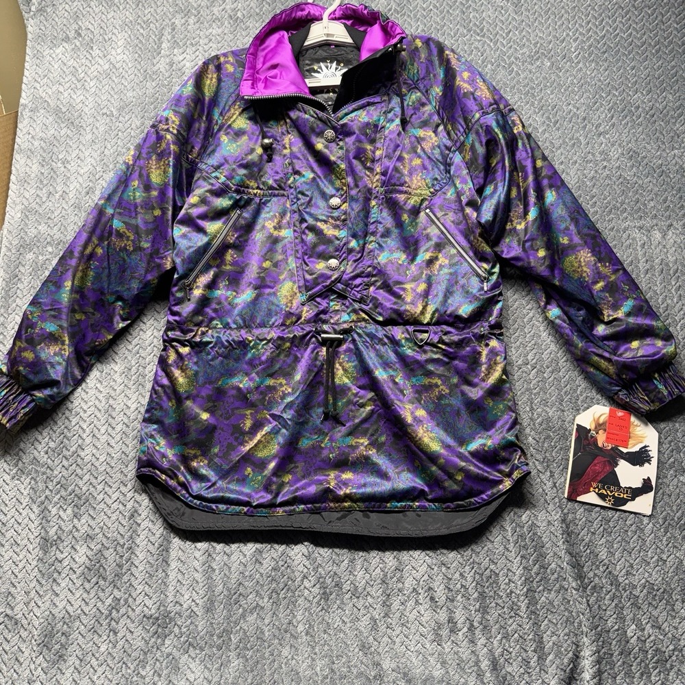 VTG Havoc Ski Jacket Anorak Women's 10 Purple Abstract Print 80s 90s‎ Light NOS